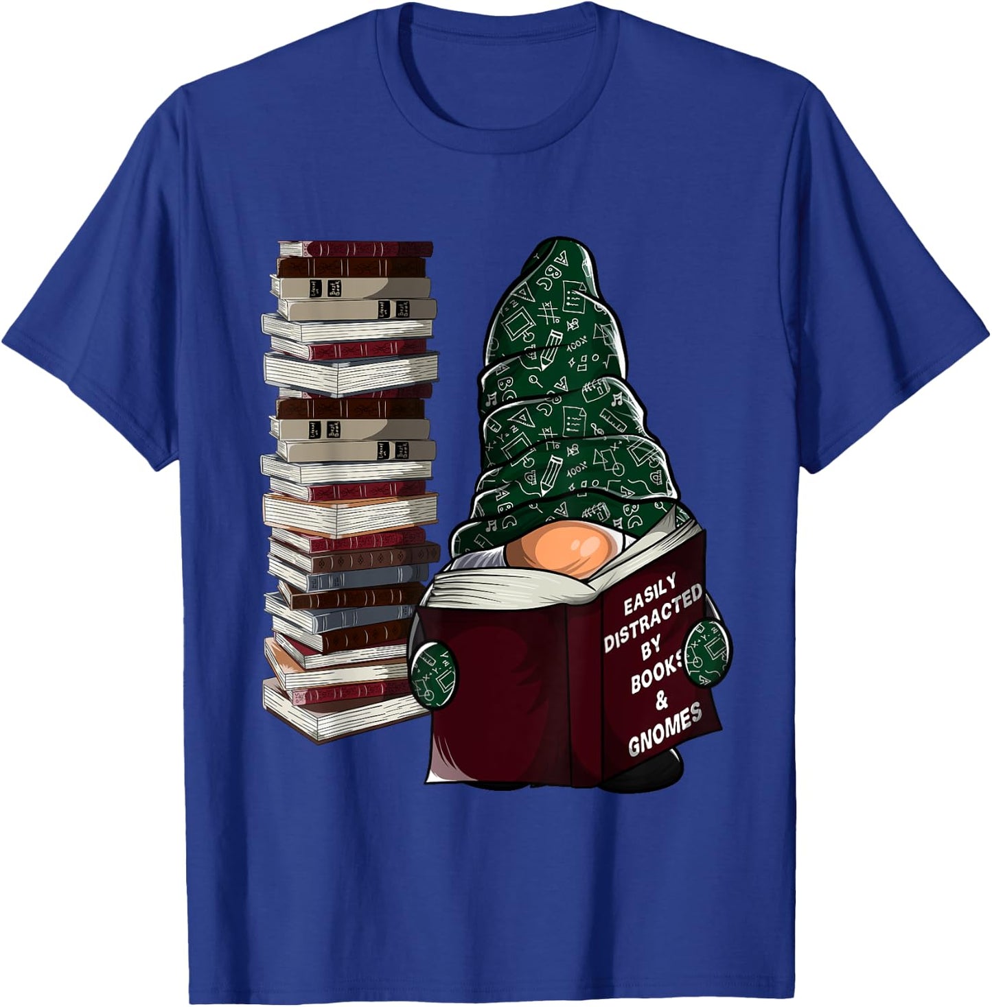 Easily distracted by books & gnomes, garden gnome book lover T-Shirt - T-Shirt | Royal