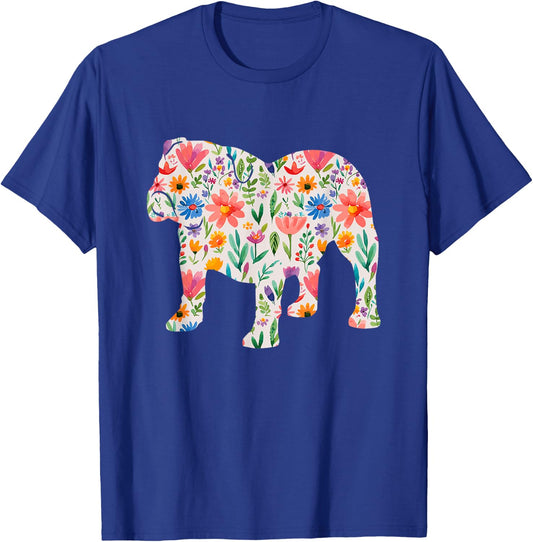 English Bulldog watercolor flowers design Women Kids T-Shirt - T-Shirt | Royal