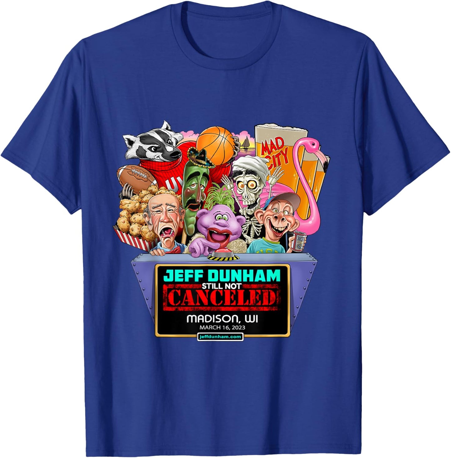 Jeff Dunham Madison, WI (2023) T-Shirt - T-Shirt | Royal