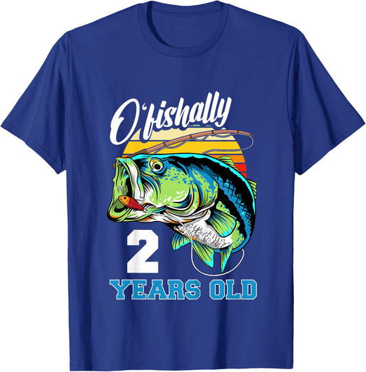 Ofishally 2 Years Old Fisherman 2nd Birthday Fishing T-Shirt - T-Shirt | Royal