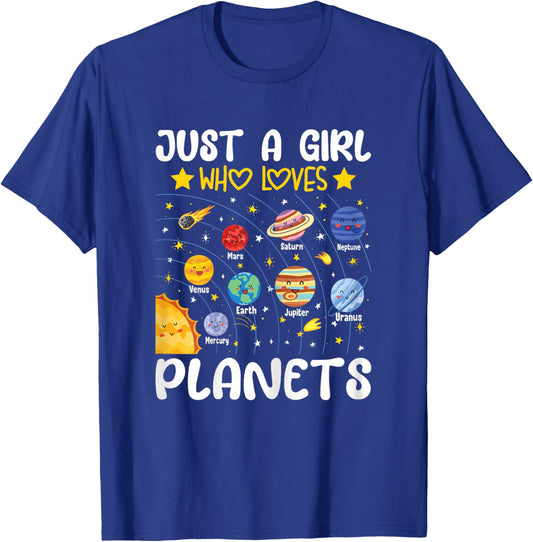 Just A Girl Who Loves Planets Solar Space Science Lover Girl T-Shirt - T-Shirt | Royal