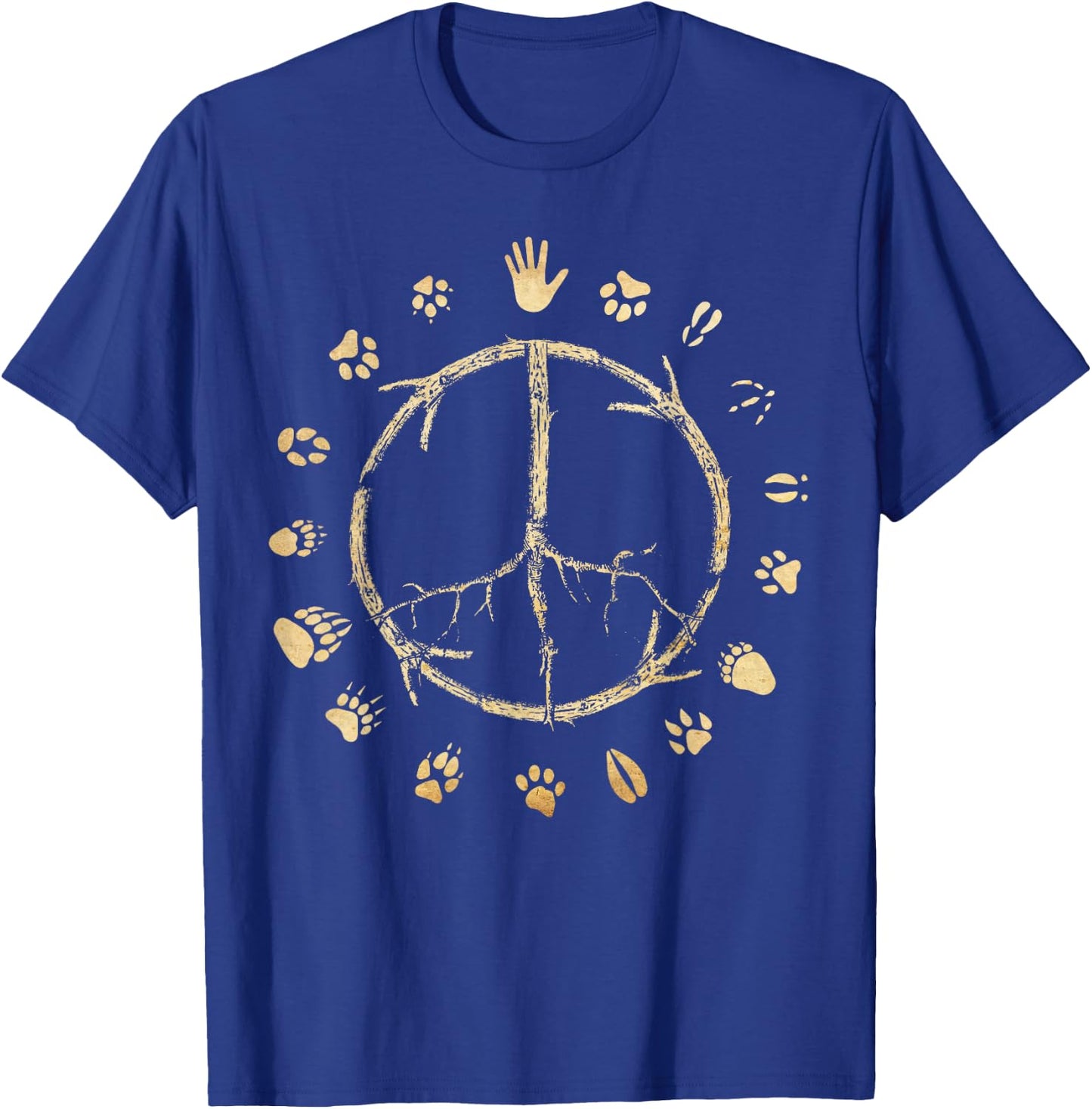 Animal Rights Awareness Peace Sign Tree Paw Print T-Shirt - T-Shirt | Royal