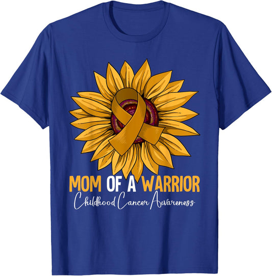 Mom Of A Warrior Childhood Cancer Awareness T-Shirt - T-Shirt | Royal