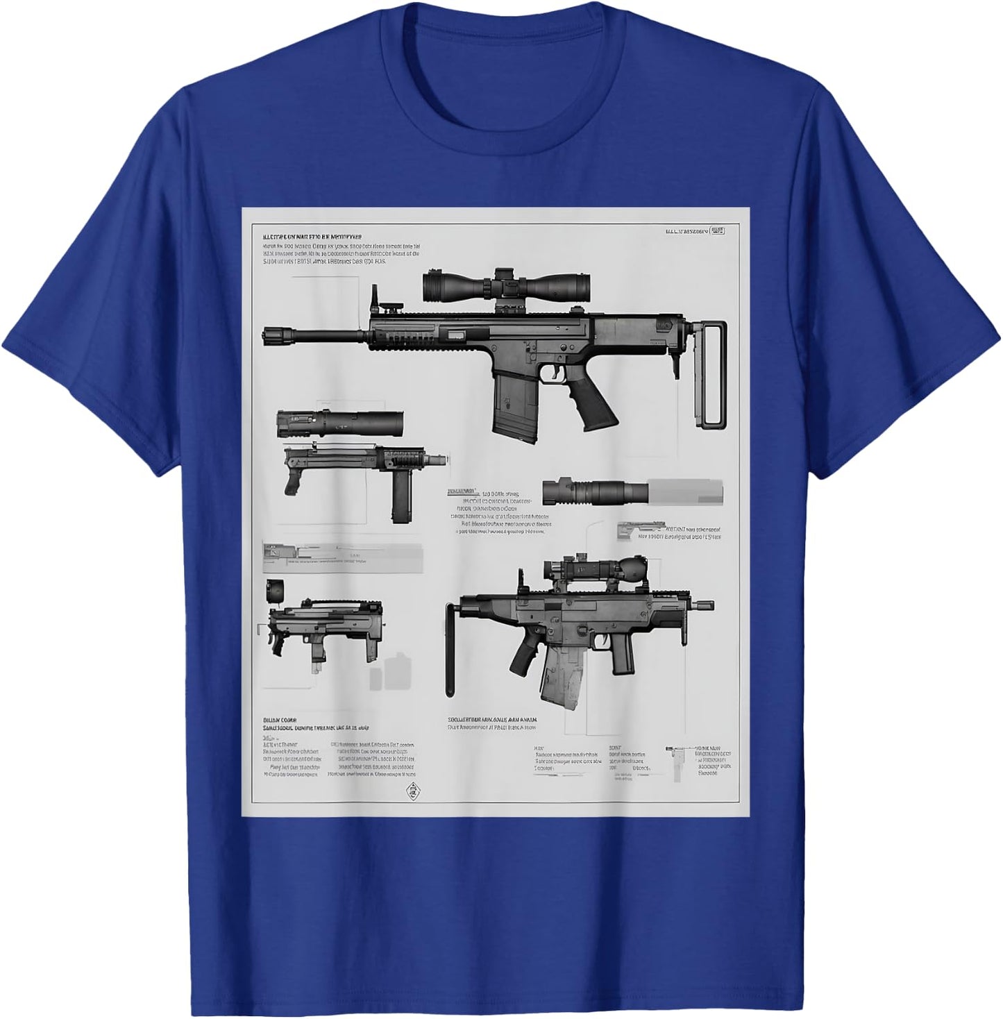 Fn Scar-h Battle Rifle Schematic T-Shirt - T-Shirt | Royal