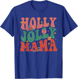 Retro Holly Christmas Jolly Mama, Merry Christmas Holiday T-Shirt - T-Shirt | Royal