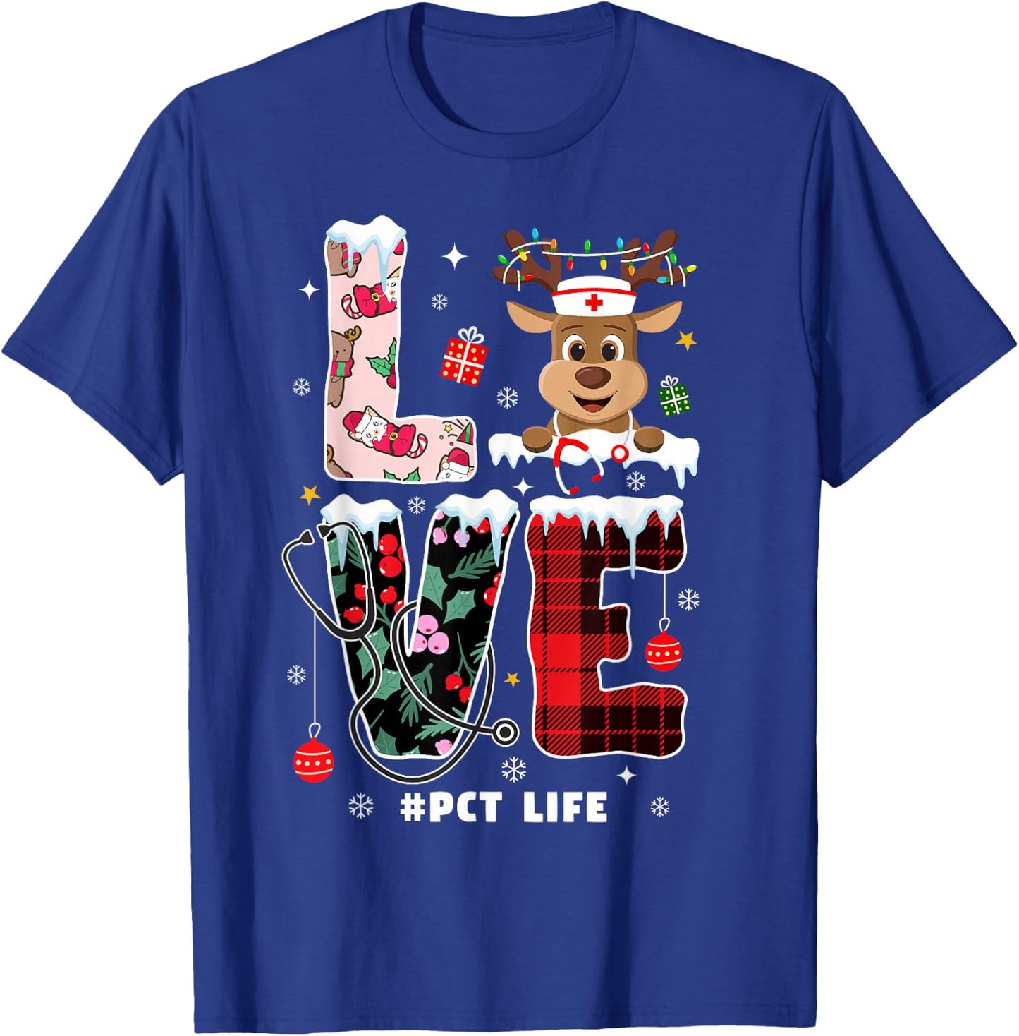 Love Patient Care Technician Xmas PCT Nurse Life Christmas T-Shirt - T-Shirt | Royal