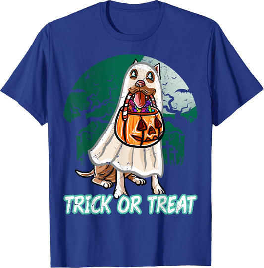 Pitbull Pittie Happy Halloween Costume Ghost T-Shirt - T-Shirt | Royal