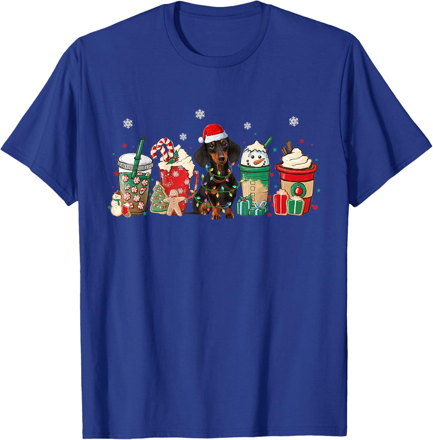 Coffee Latte Christmas Funny Christmas Coffee and Dachshund T-Shirt - T-Shirt | Royal