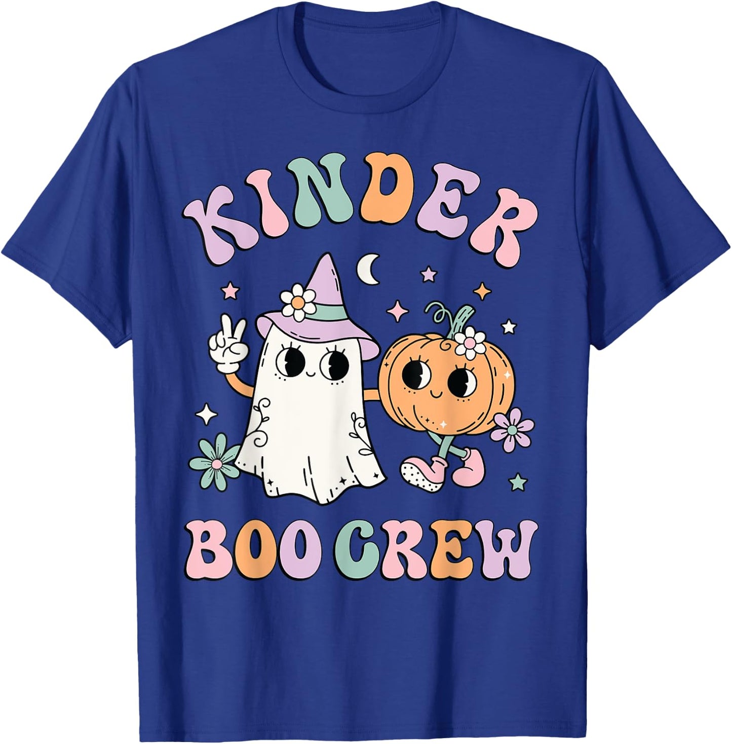Kinder Boo Crew Halloween Floral Ghost Kindergarten Teacher Men Women Kids T-Shirt - T-Shirt | Royal