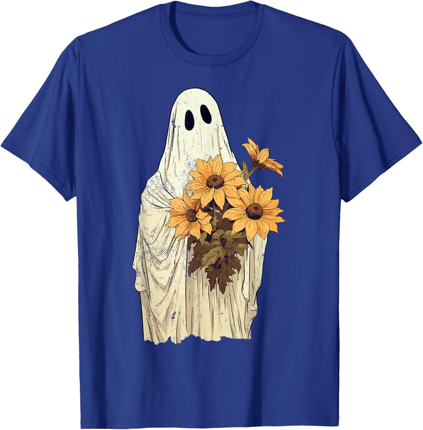 Vintage Floral Ghost Sunflowers Spooky Halloween Graphic T-Shirt - T-Shirt | Royal