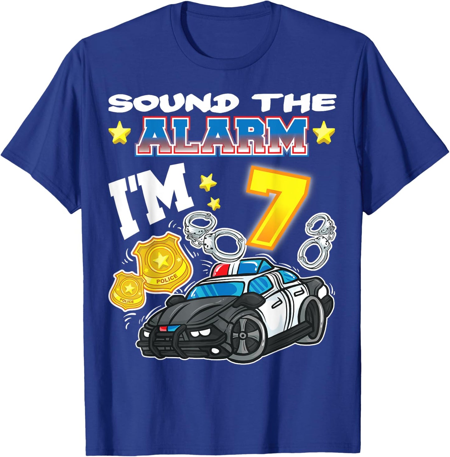 Sound The Alarm I'm 7 Policeman Police 7th Birthday Party T-Shirt - T-Shirt | Royal