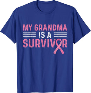 My Grandma Is A Survivor Pink Ribbon Breast Cancer Awareness T-Shirt - T-Shirt | Royal