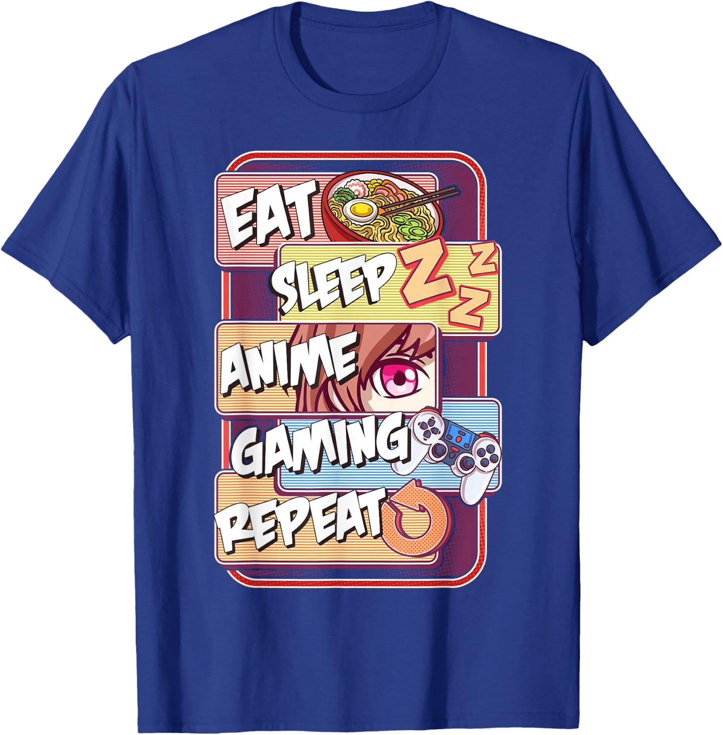 Kawaii Eat Sleep Anime Gaming Repeat T-Shirt - T-Shirt | Royal