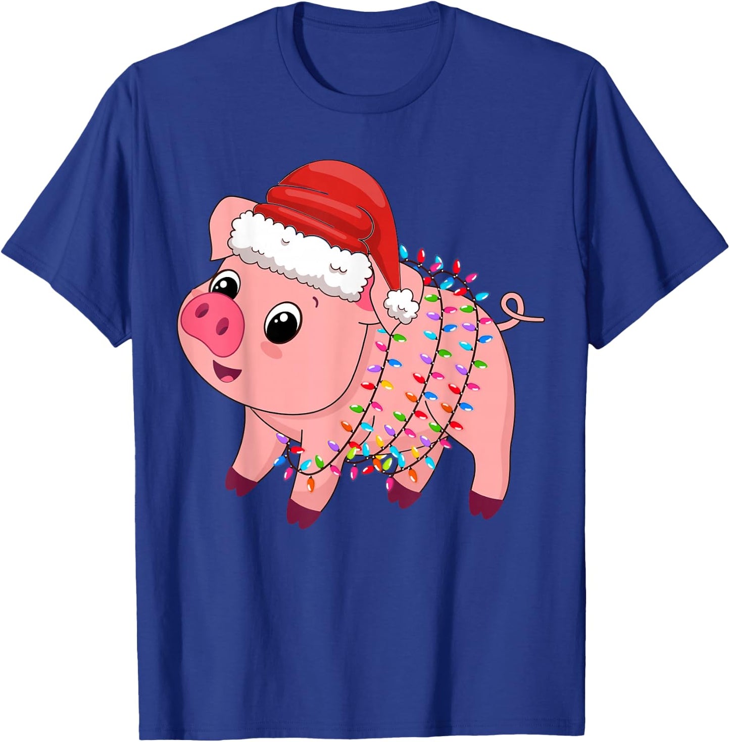 Christmas Lights Pig Wearing Xmas Hat - Pig Lover Farmer T-Shirt - T-Shirt | Royal