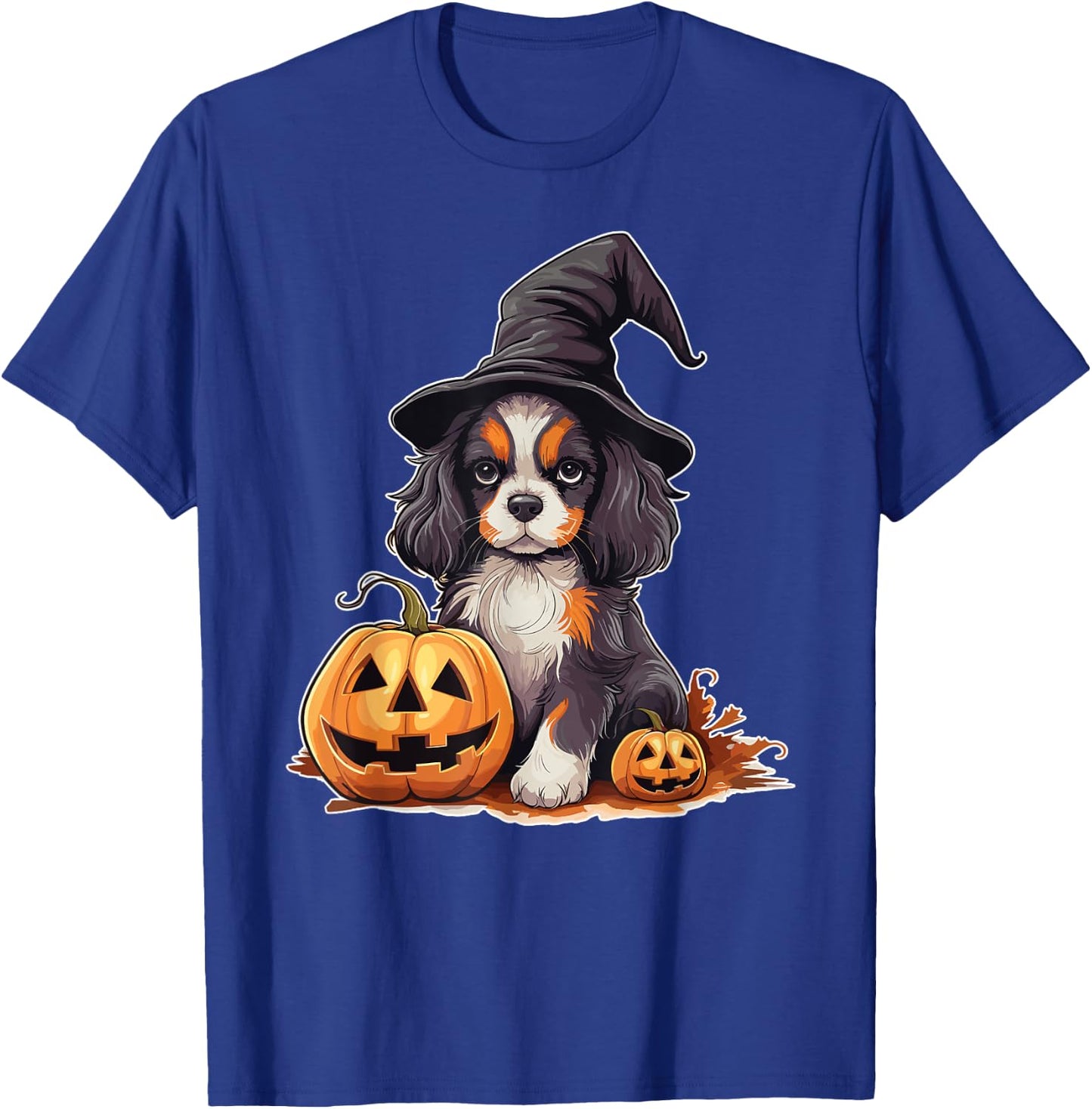 Halloween Witch Hat Pumpkin Dog Cavalier King Charles Women Kids T-Shirt - T-Shirt | Royal
