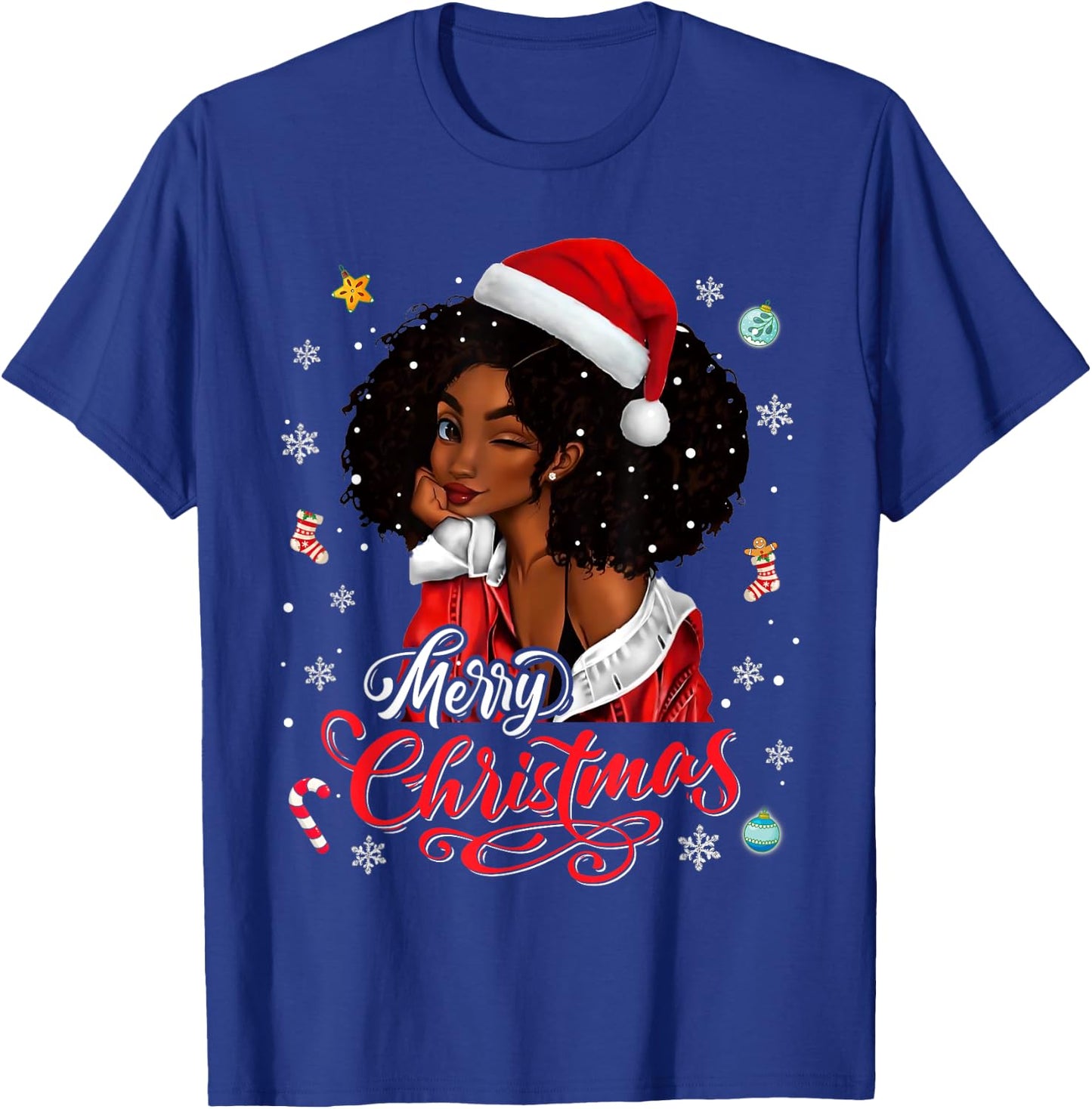 Merry Christmas Black Queen Girl African Santa Melanin Women T-Shirt - T-Shirt | Royal
