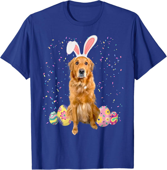 Cute Easter Golden Retriever With Easter Bunny Ears & Eggs T-Shirt - T-Shirt | Royal