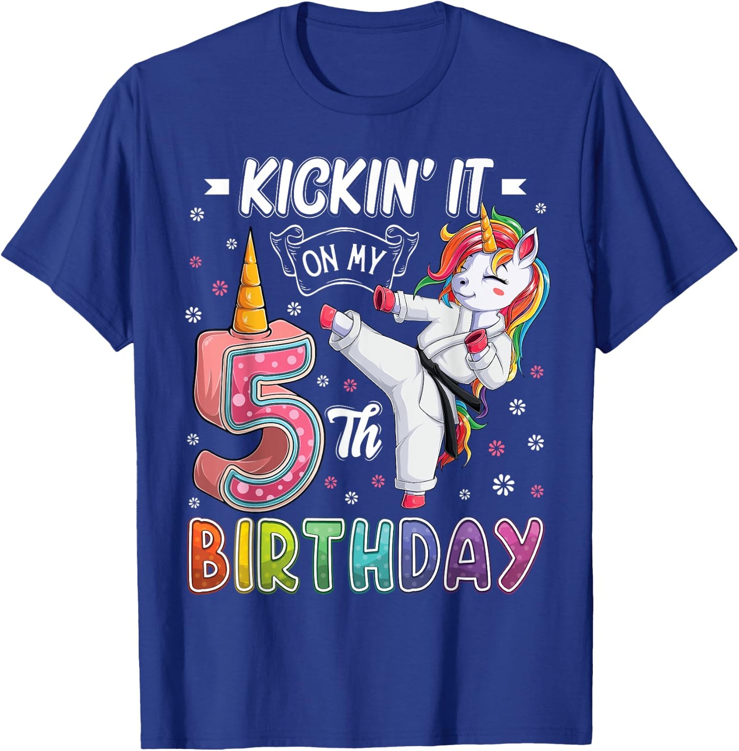 Unicorn Karate 5th Birthday Five 5 Years Old Taekwondo Kids T-Shirt - T-Shirt | Royal