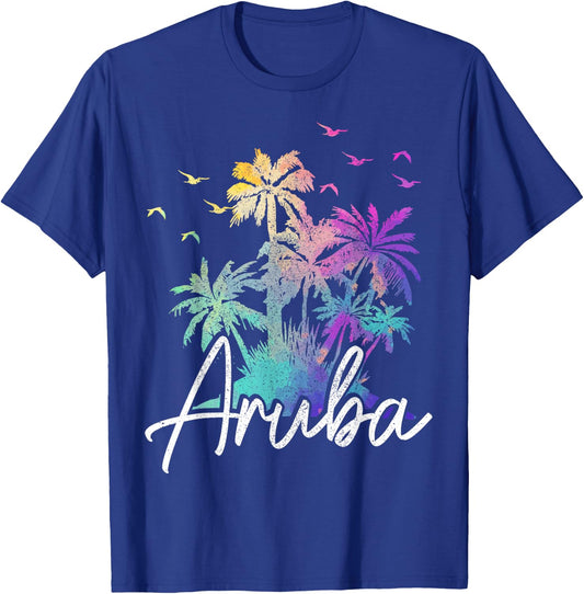We Love Aruba Aruba Beach Vintage Palm Trees Women's Black T-Shirt - T-Shirt | Royal