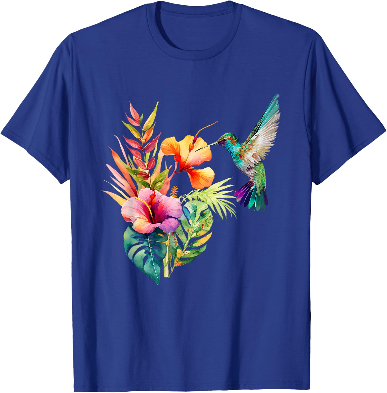 Hummingbird Backyard Birdwatching Tropical Flowers Birders T-Shirt - T-Shirt | Royal