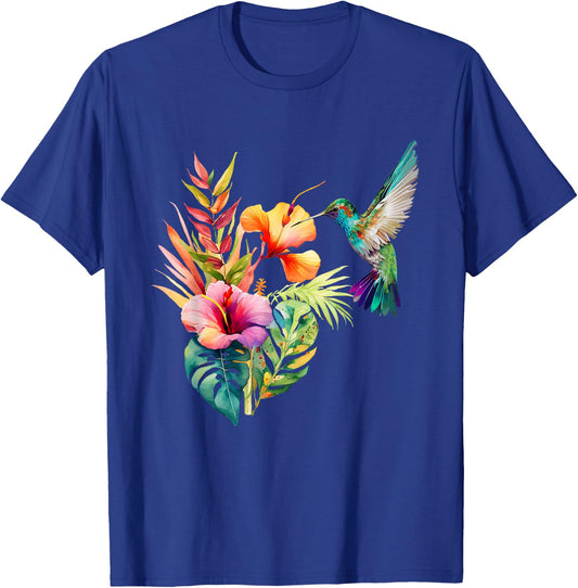 Hummingbird Backyard Birdwatching Tropical Flowers Birders T-Shirt - T-Shirt | Royal