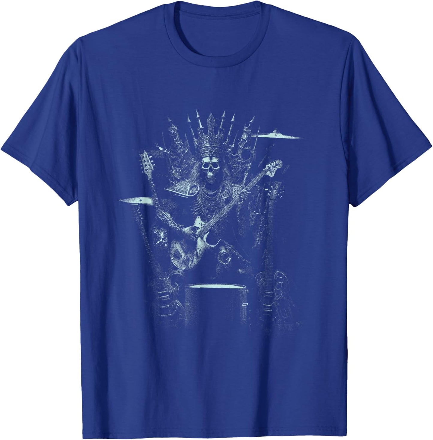 Halloween Skeleton Playing Guitar Throne Rock and Roll Band T-Shirt - T-Shirt | Royal