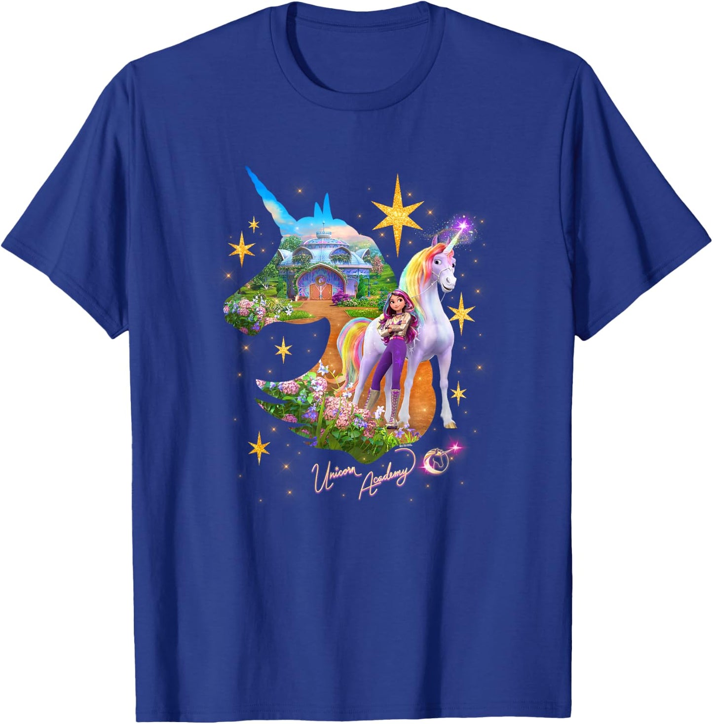 Unicorn Academy Silhouette Sparkle Graphic Logo T-Shirt - T-Shirt | Royal