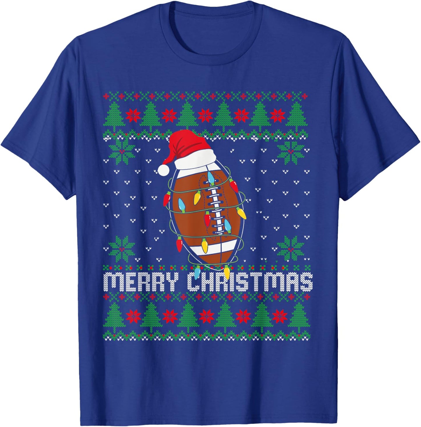 This is My Christmas Pjamama Football With Santa Hat Xmas T-Shirt - T-Shirt | Royal