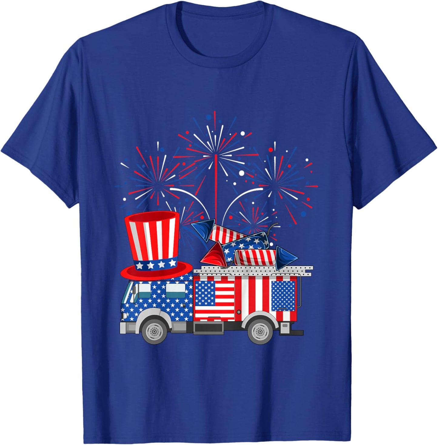 Kids Fire Truck Funny 4th of July Firefighter Kids Boys Firetruck T-Shirt - T-Shirt | Royal