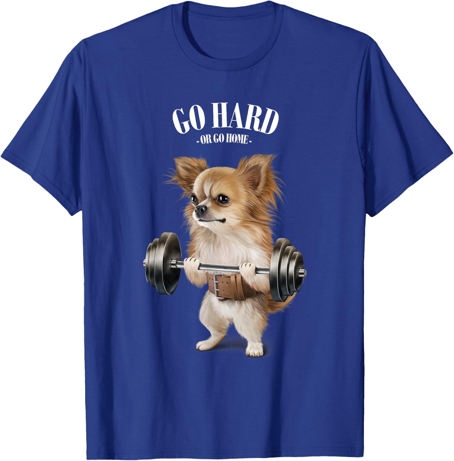 Chihuahua Dog Weightlifting in Fitness Gym Men Women Kids T-Shirt - T-Shirt | Royal