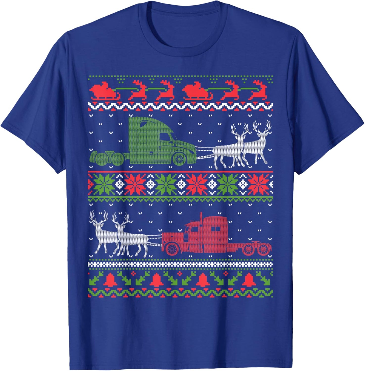 Semi Truck Driver - Truckers Ugly Christmas Sweater T-Shirt - T-Shirt | Royal