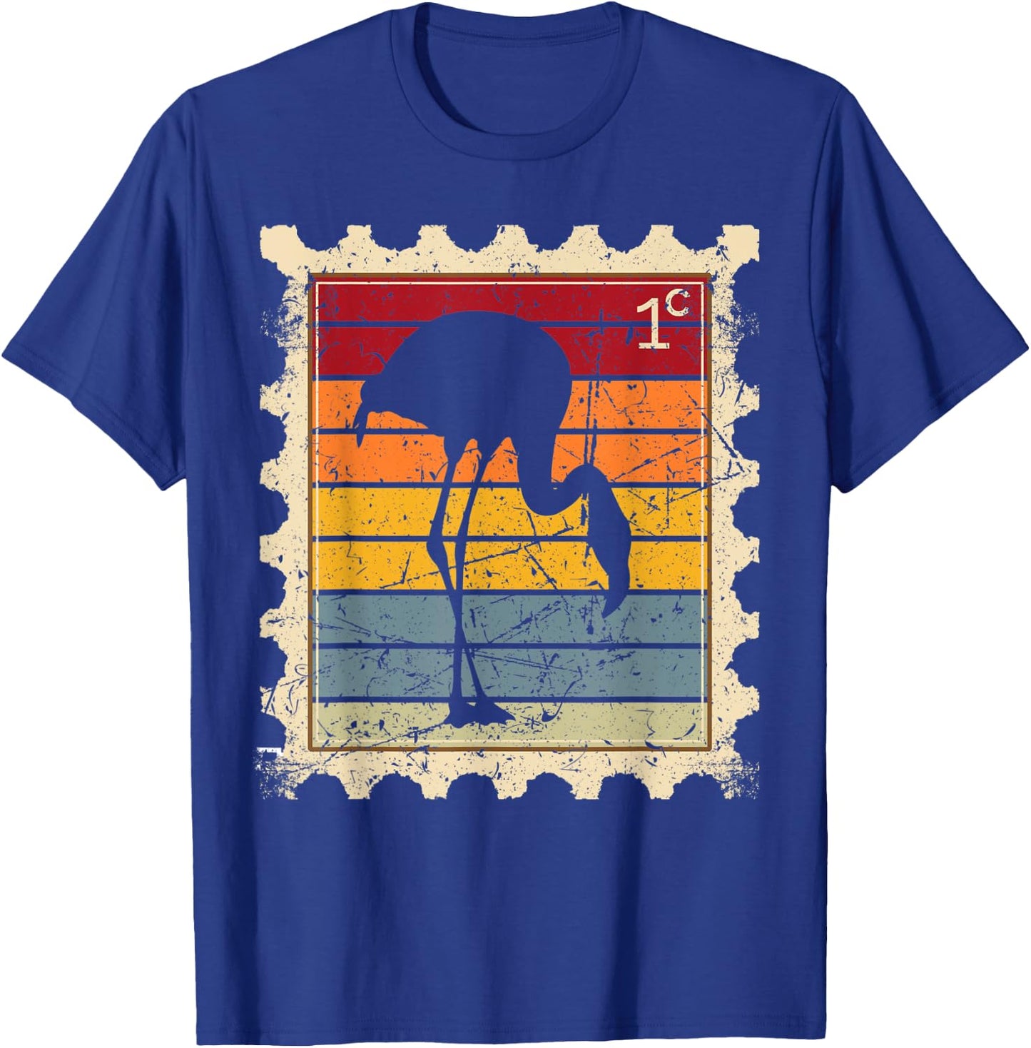 Postage Stamp with a Sunset Flamingo T-Shirt - T-Shirt | Royal