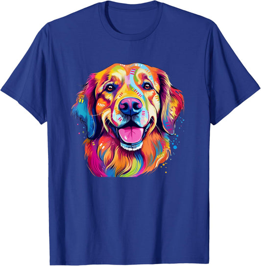 Colorful Golden Retriever with big eyes Portrait Pop Art T-Shirt - T-Shirt | Royal