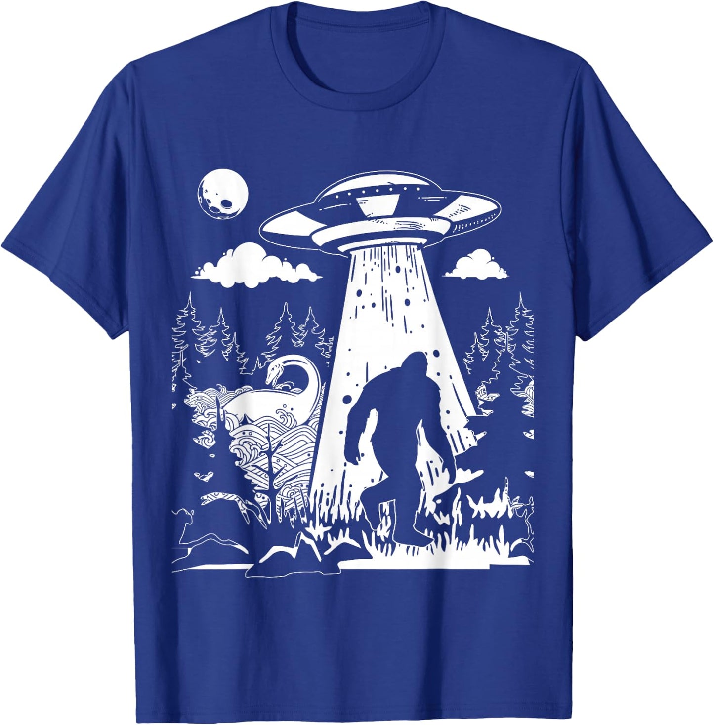 Vintage Alien with Bigfoot & Loch Ness Monster Cryptozoology T-Shirt - T-Shirt | Royal