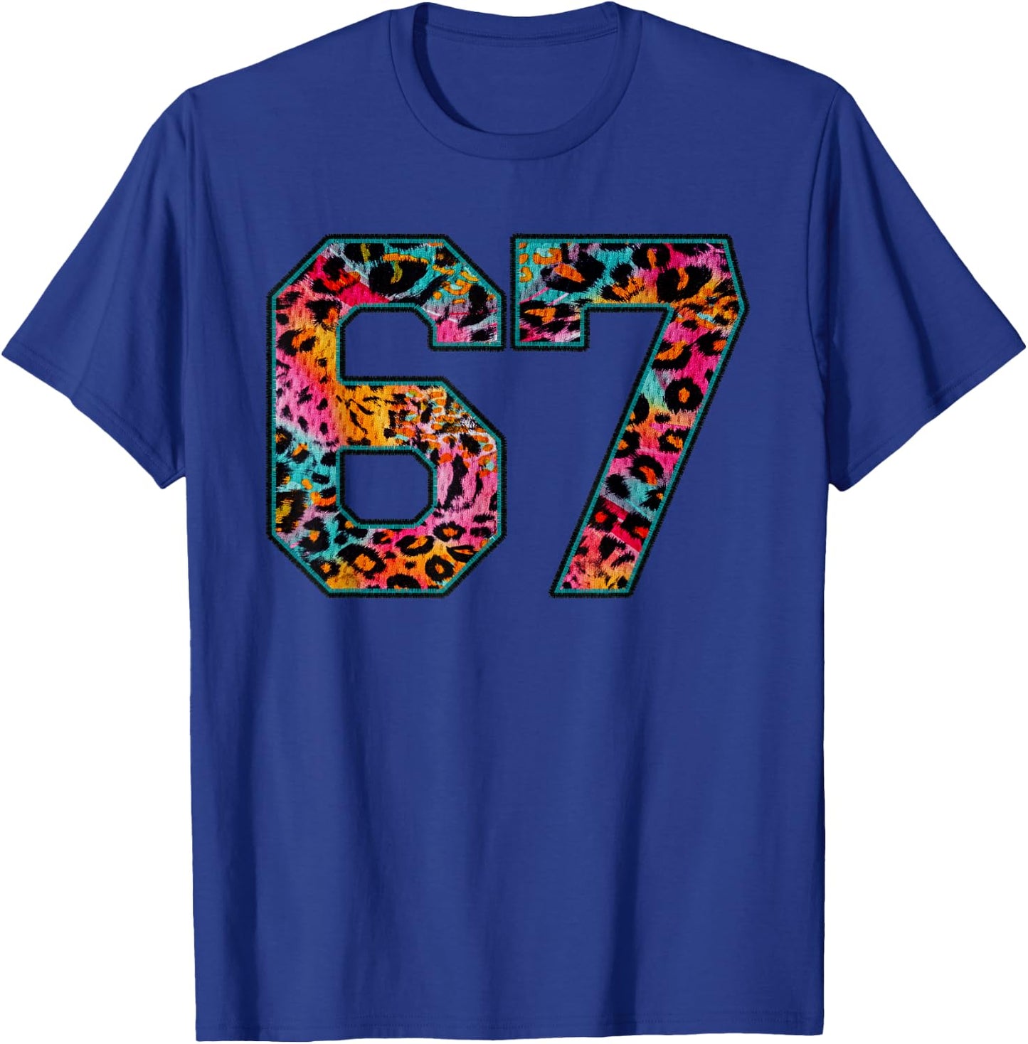 Number 67 in Retro Animal Print Fanwear Sports Player T-Shirt - T-Shirt | Royal