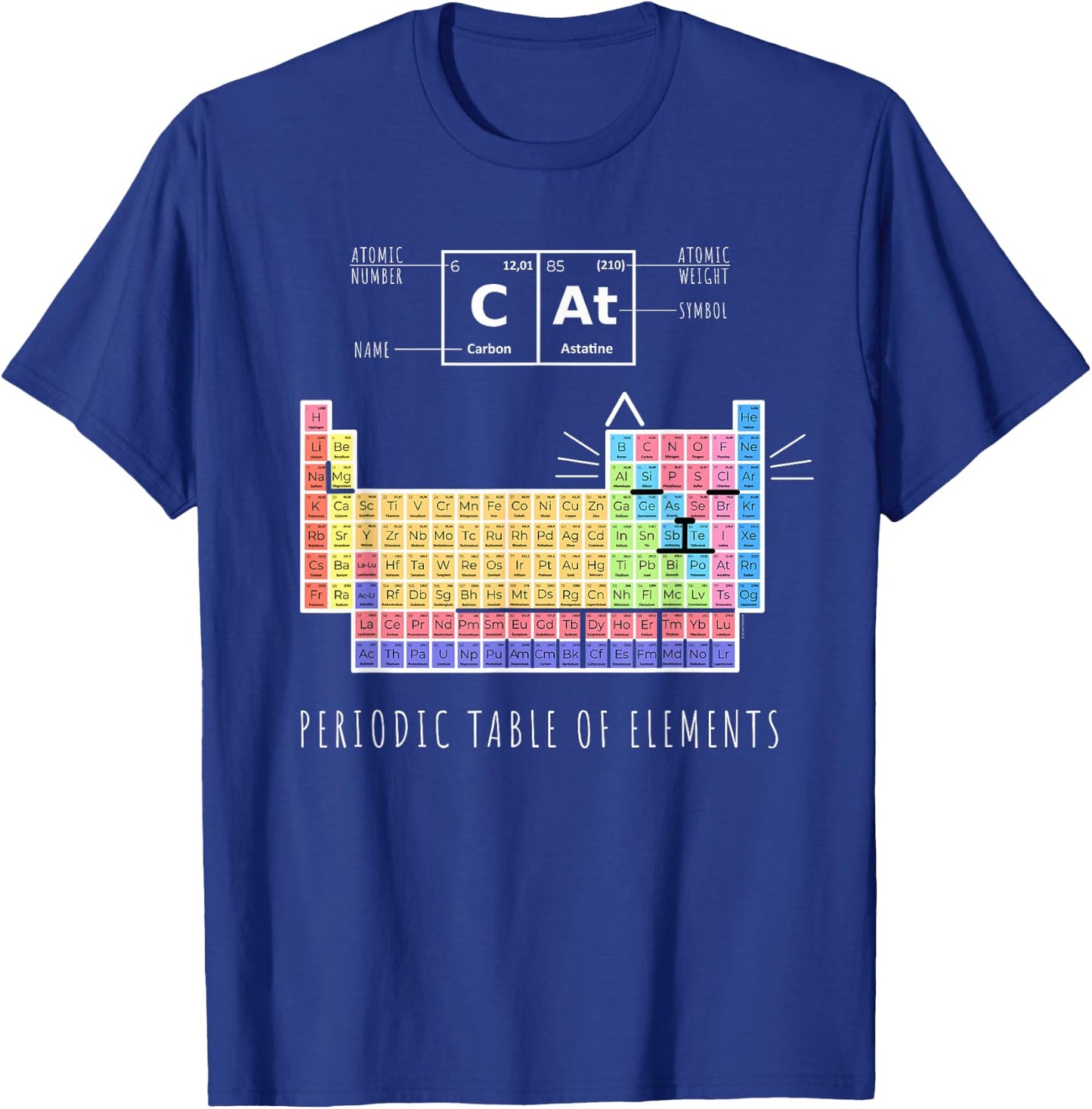 Chemistry Cat, Periodic Table Of Elements T-Shirt - T-Shirt | Royal