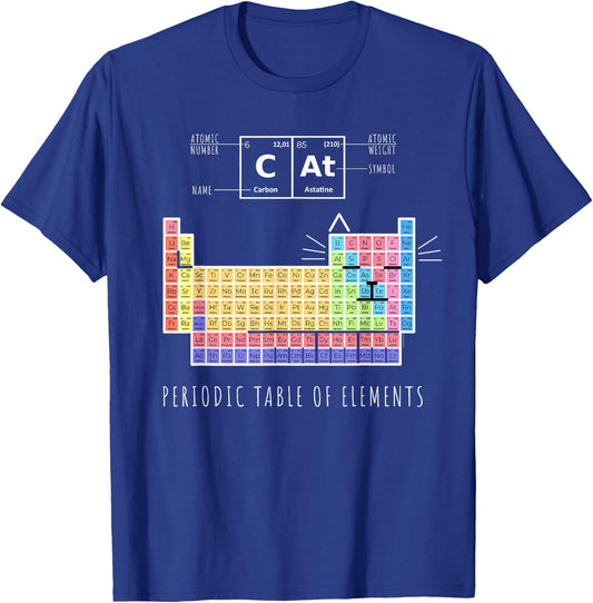 Chemistry Cat, Periodic Table Of Elements T-Shirt - T-Shirt | Royal