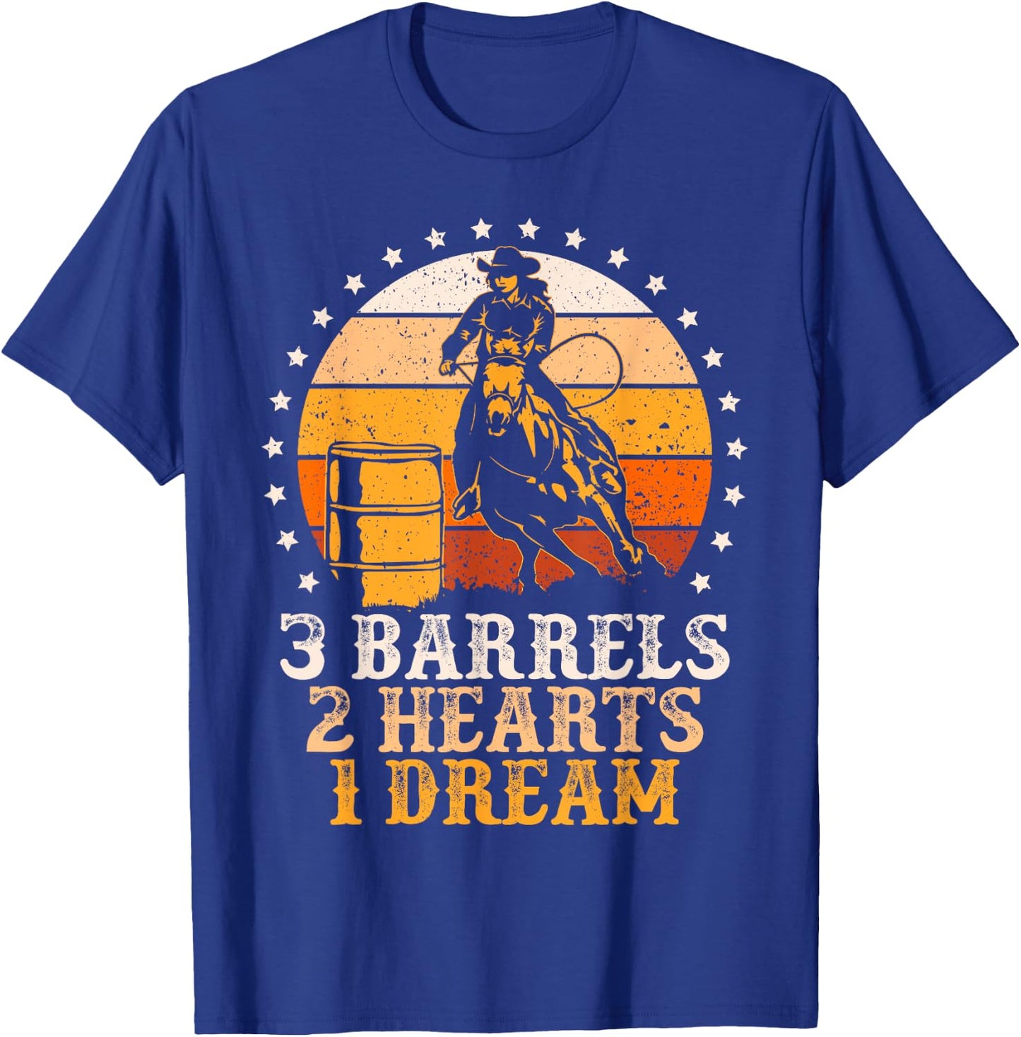 3 Barrels 2 Hearts 1 Dream Vintage Barrel Racing Rodeo T-Shirt - T-Shirt | Royal
