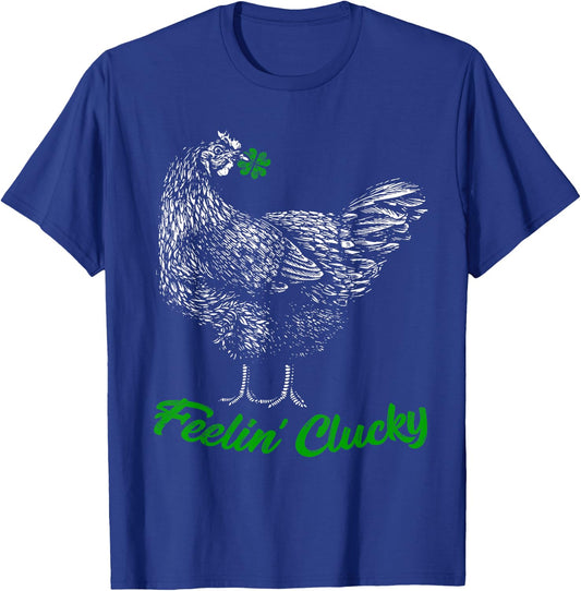 St Patricks Day Lucky Chicken Lover Gift Feelin' Clucky T-Shirt - T-Shirt | Royal
