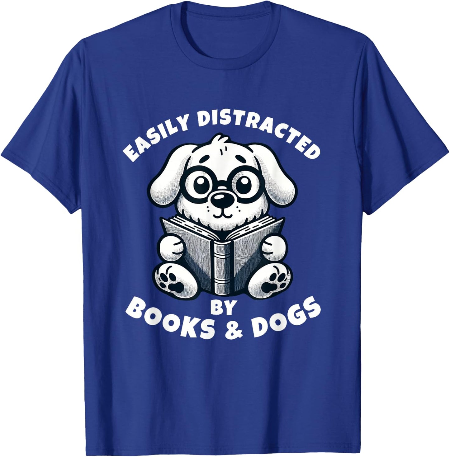 Kids Easily Distracted By Books and Dogs Graphic Reading T-Shirt - T-Shirt | Royal