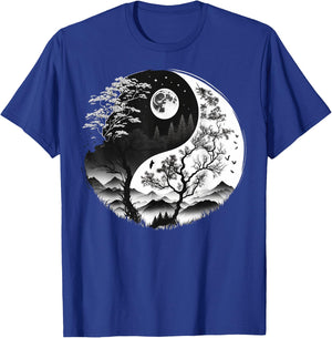 Black and White Yin Yang Symbol on Nature Taijitu Yin Yang T-Shirt - T-Shirt | Royal