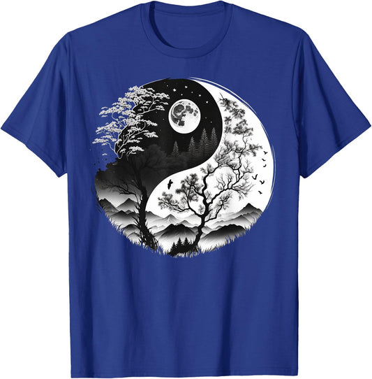 Black and White Yin Yang Symbol on Nature Taijitu Yin Yang T-Shirt - T-Shirt | Royal