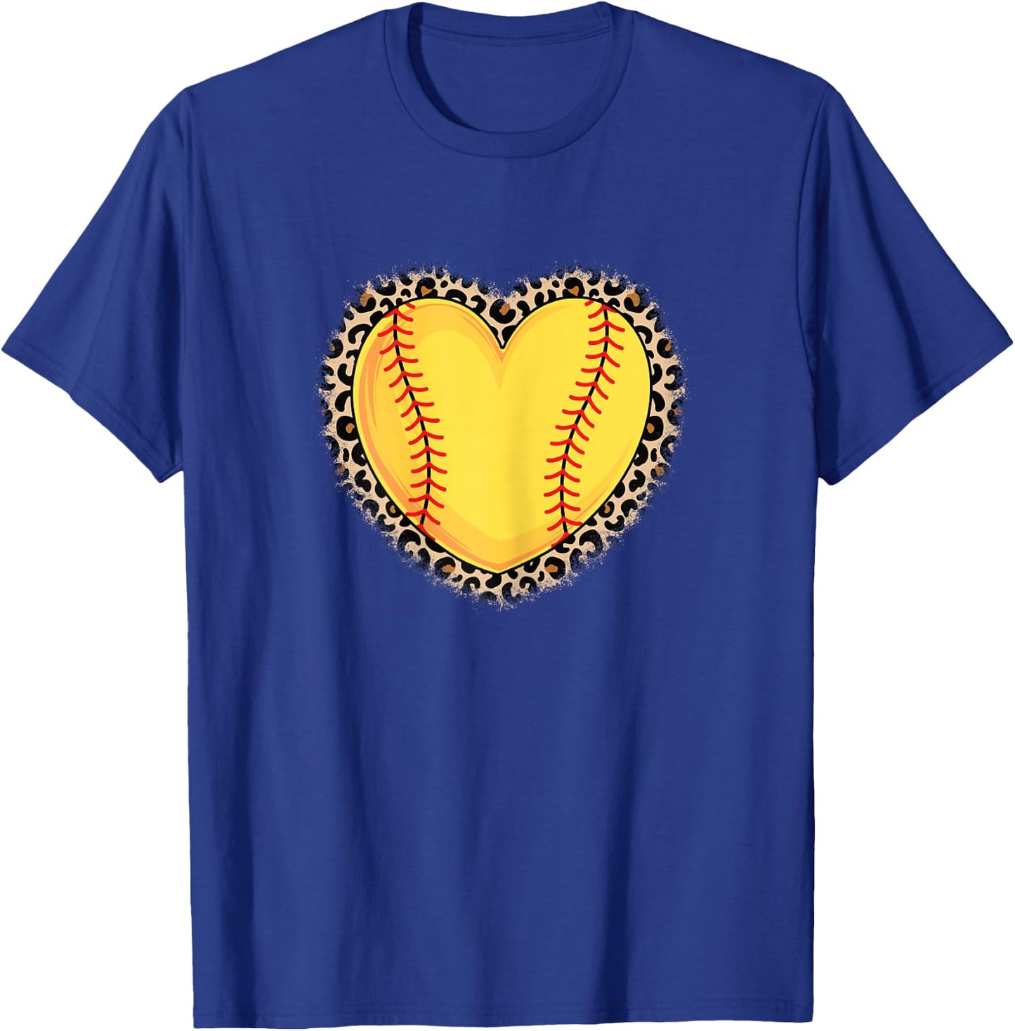 Cute Softball Heart Leopard Print Women Girls Softball Lover T-Shirt - T-Shirt | Royal