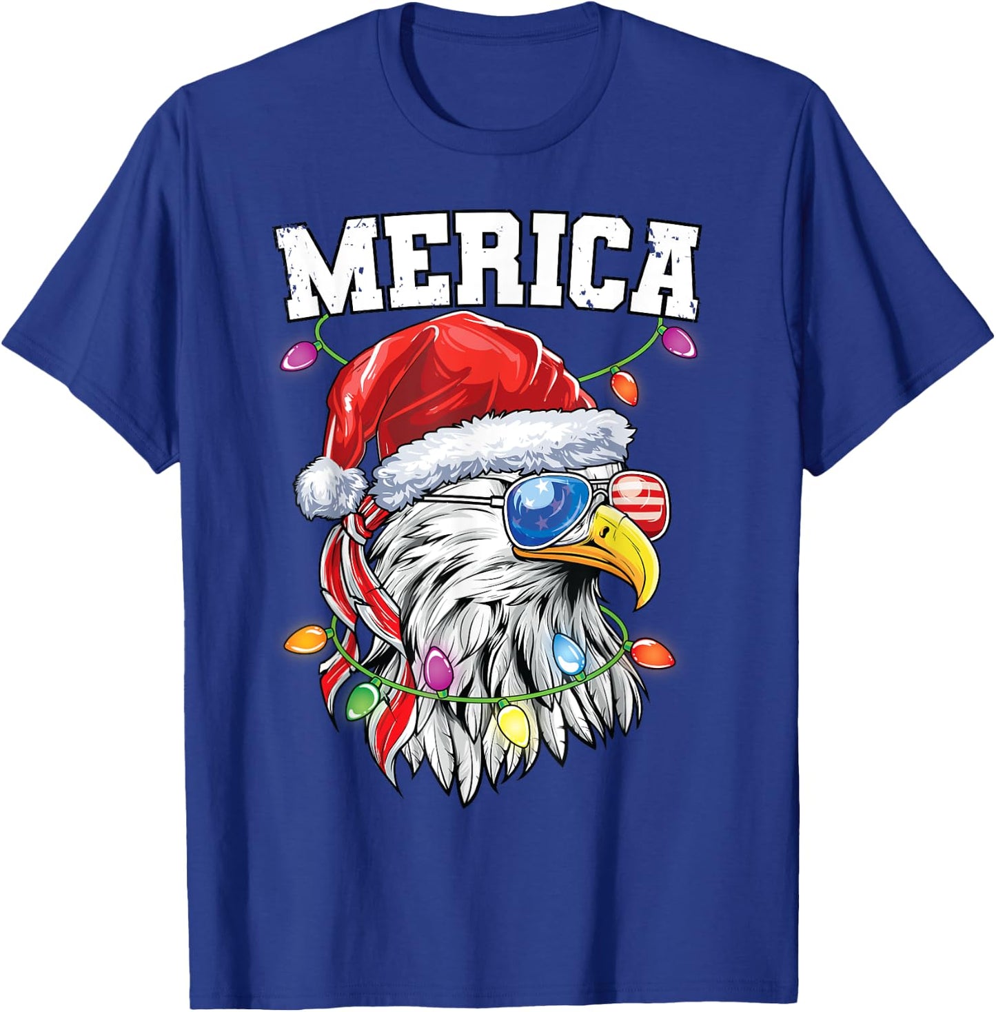Merica Christmas Shirt Patriotic Veteran Santa Bald Eagle Kids Men T-Shirt - T-Shirt | Royal