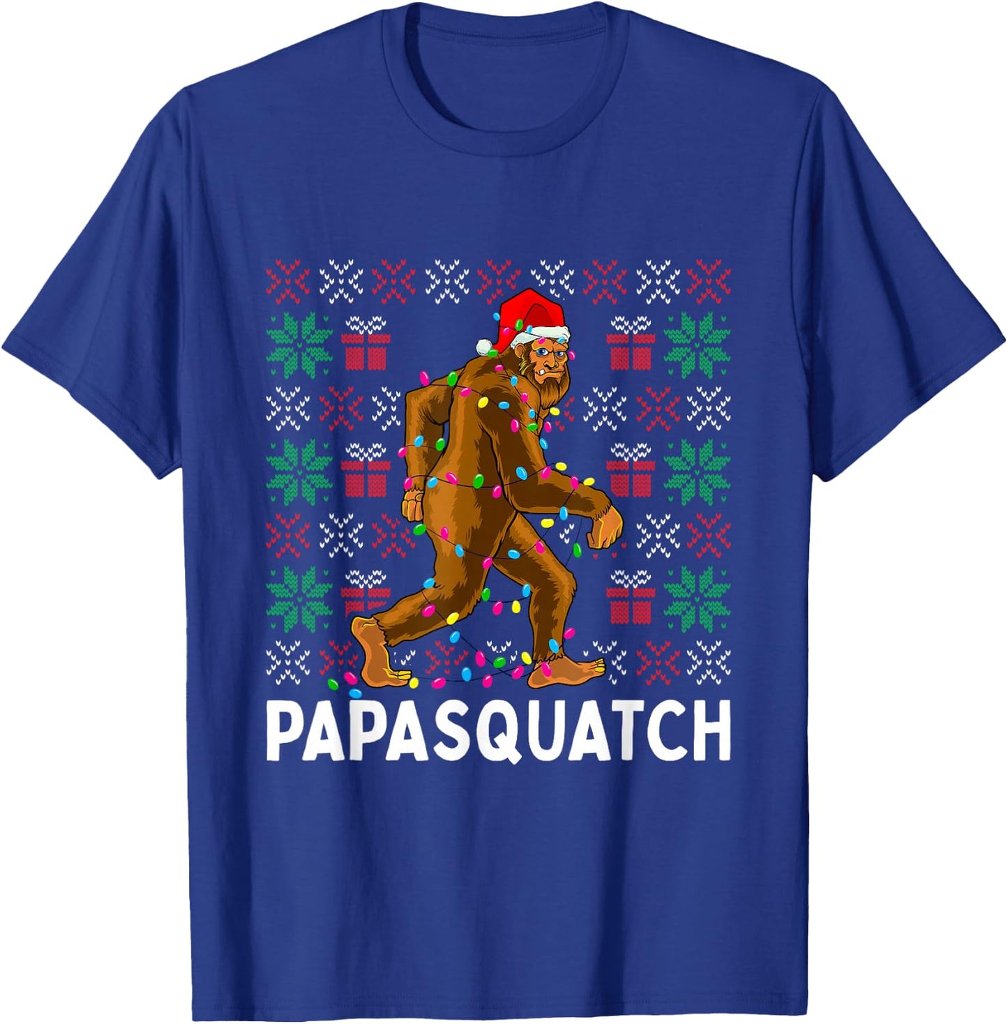 PapaSquatch Bigfoot Santa Ugly Christmas Pajamas Dad Papa T-Shirt - T-Shirt | Royal