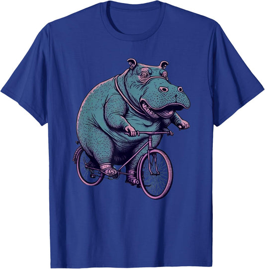 Hippo Cyclist | Hippopotamus Riding a Bike T-Shirt - T-Shirt | Royal
