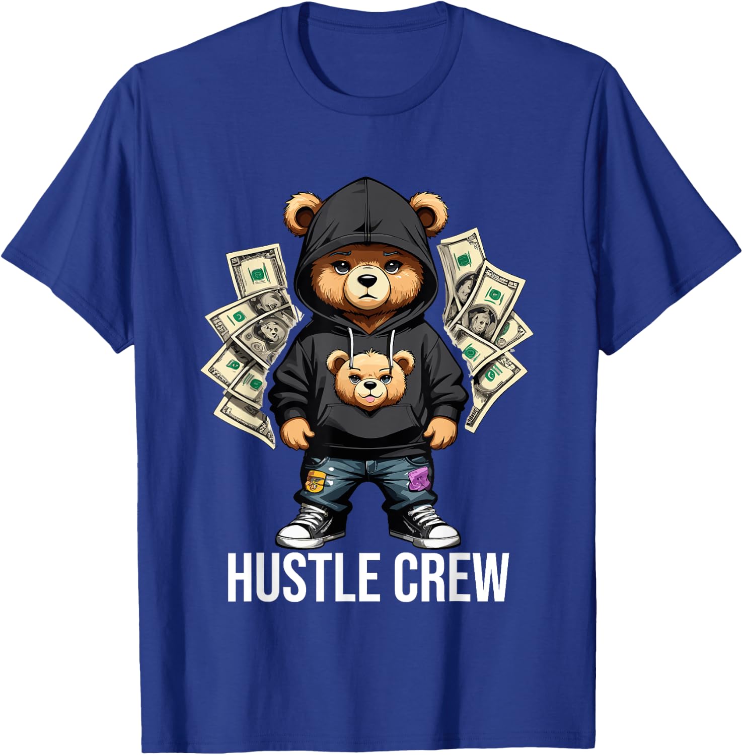 Money Hustle Crew Teddy Bear Gangster Dollar Hustler T-Shirt - T-Shirt | Royal