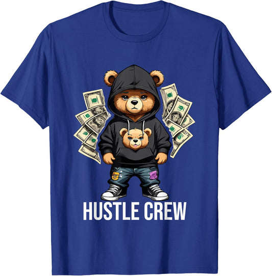 Money Hustle Crew Teddy Bear Gangster Dollar Hustler T-Shirt - T-Shirt | Royal