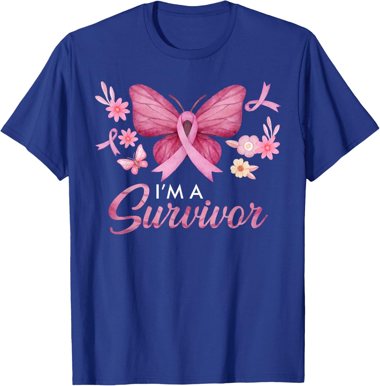 Faith Love Hope Survivor Pink Ribbon Breast Cancer Awareness T-Shirt - T-Shirt | Royal