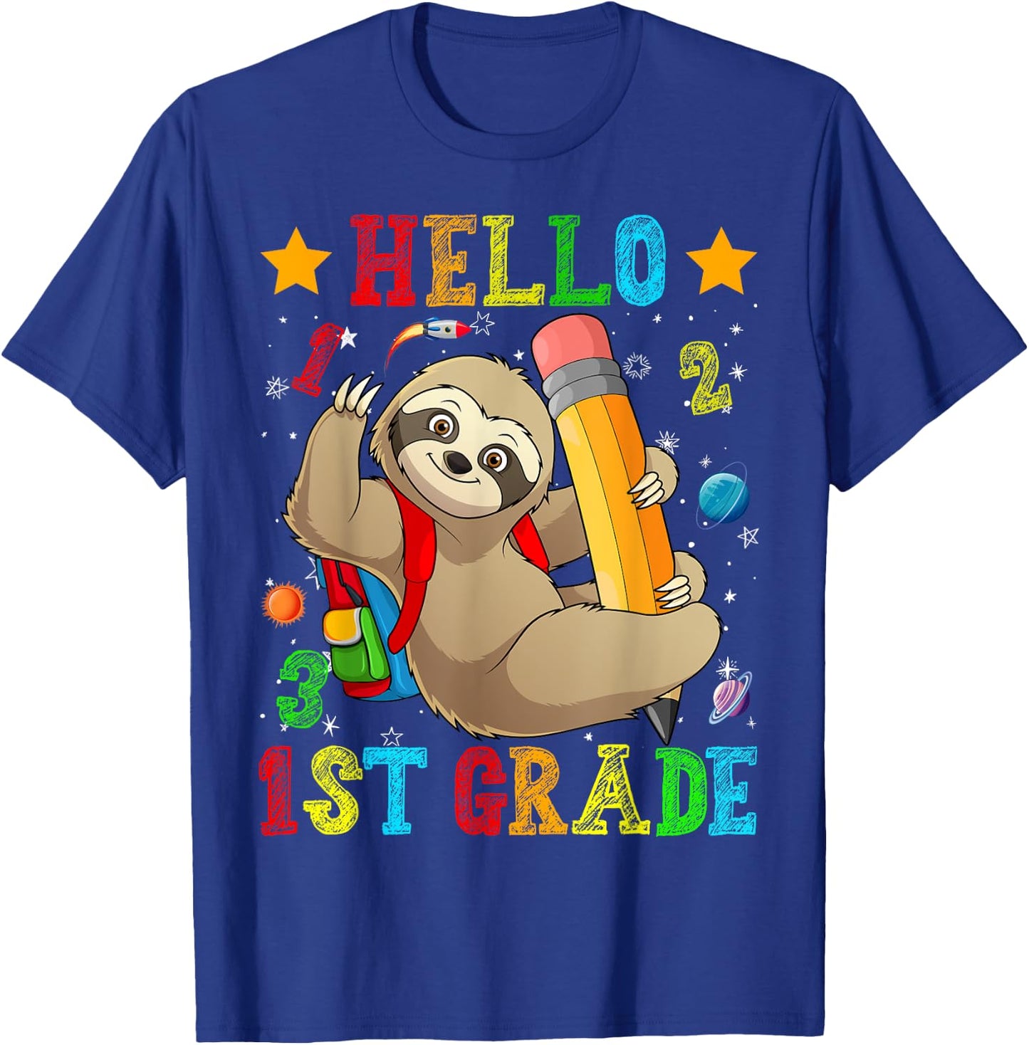 Cute Hello 1st Grade Sloth Animal Back To School Kids Girls T-Shirt - T-Shirt | Royal